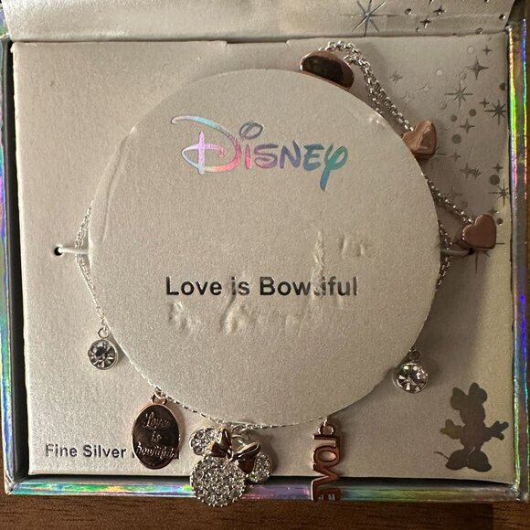 Fine Silver Plated Disney Minnie Mouse “Love is Bowtiful” Bracelet - Picture 2 of 7